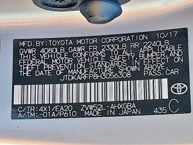 2017 Toyota Prius Prime მანქანა იყიდება აუქციონზე, vin: JTDKARFP8H3056308, აუქციონის ნომერი: 69210426