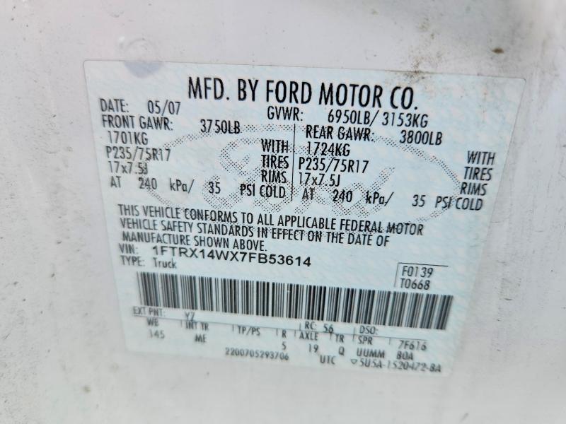Aukcja sprzedaży 2007 Ford F150, vin: 1FTRX14WX7FB53614, numer aukcji: 70253826
