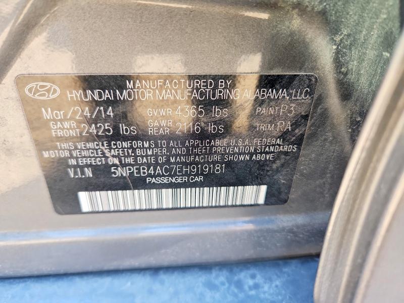 2014 Hyundai Sonata მანქანა იყიდება აუქციონზე, vin: 5NPEB4AC7EH919181, აუქციონის ნომერი: 71237976