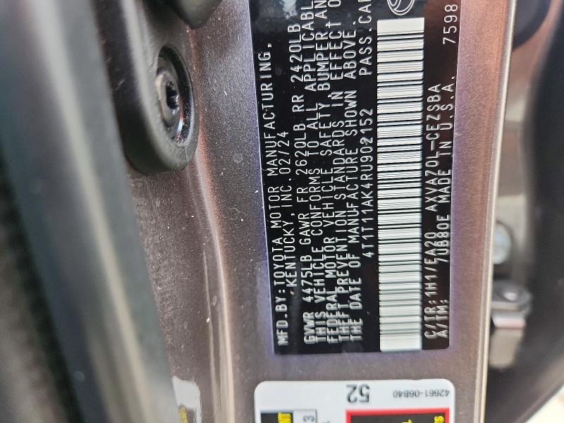 Aukcja sprzedaży 2024 Toyota Camry, vin: 4T1T11AK4RU902152, numer aukcji: 67833566