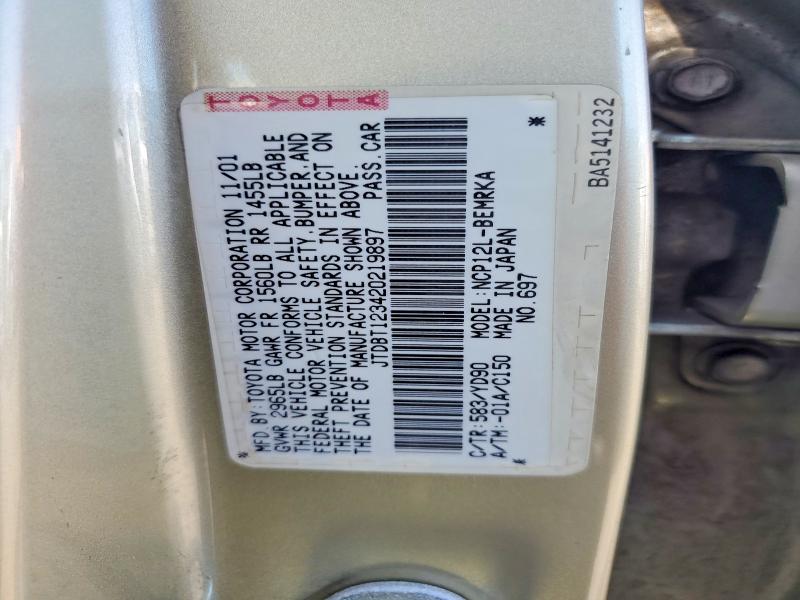 2002 Toyota Echo მანქანა იყიდება აუქციონზე, vin: JTDBT123420219897, აუქციონის ნომერი: 69974736
