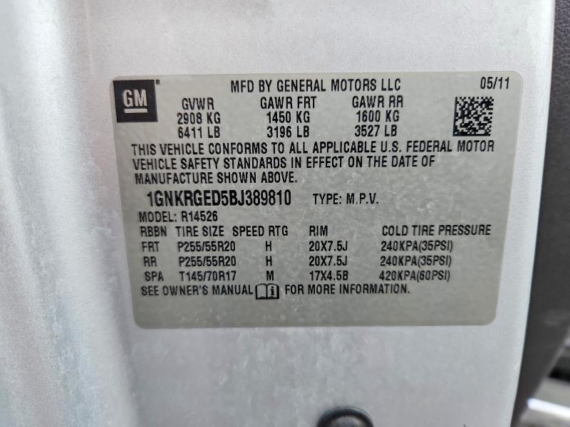 2011 Chevrolet Traverse მანქანა იყიდება აუქციონზე, vin: 1GNKRGED5BJ389810, აუქციონის ნომერი: 68011376
