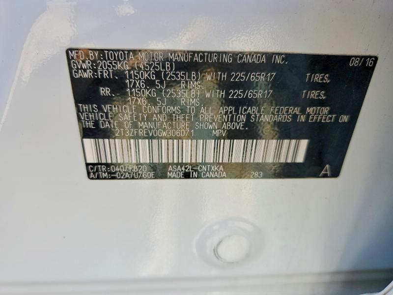 68427406 :رقم المزاد ، 2T3ZFREV0GW306071 vin ، 2016 Toyota Rav4 مزاد بيع