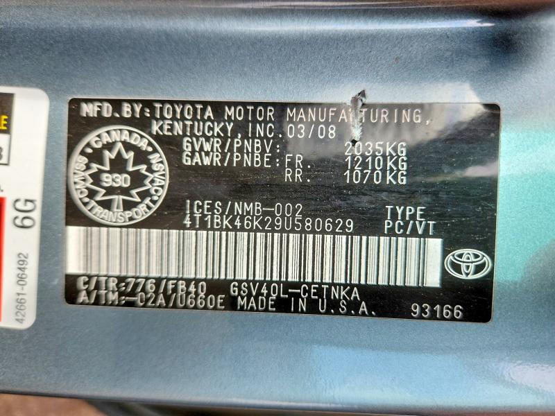 2009 Toyota Camry მანქანა იყიდება აუქციონზე, vin: 4T1BK46K29U580629, აუქციონის ნომერი: 68733266