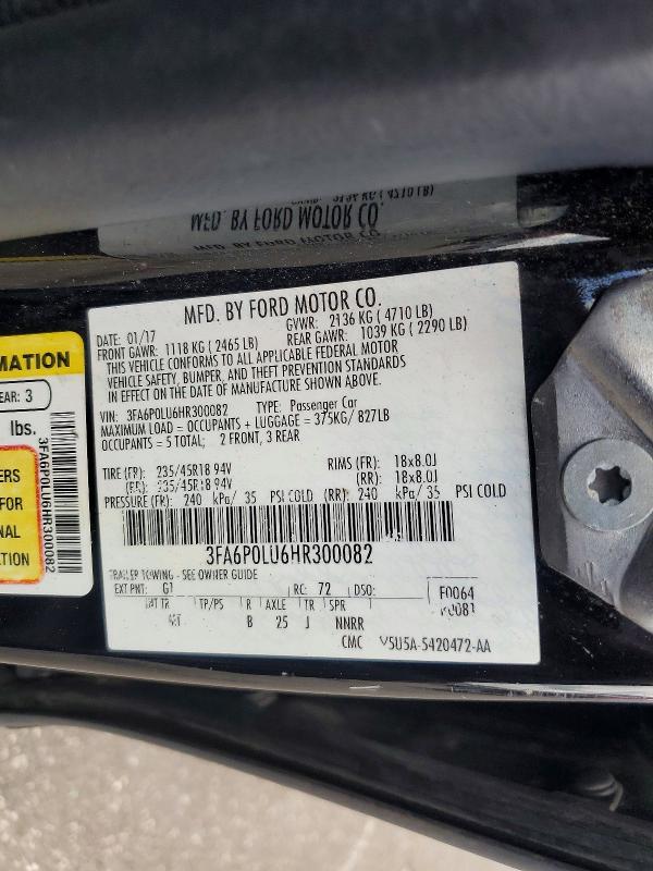 Aukcja sprzedaży 2017 Ford Fusion, vin: 3FA6P0LU6HR300082, numer aukcji: 67238326