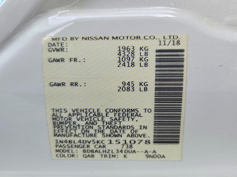Aukcja sprzedaży 2019 Nissan Altima, vin: 1N4BL4DV5KC151078, numer aukcji: 67467426