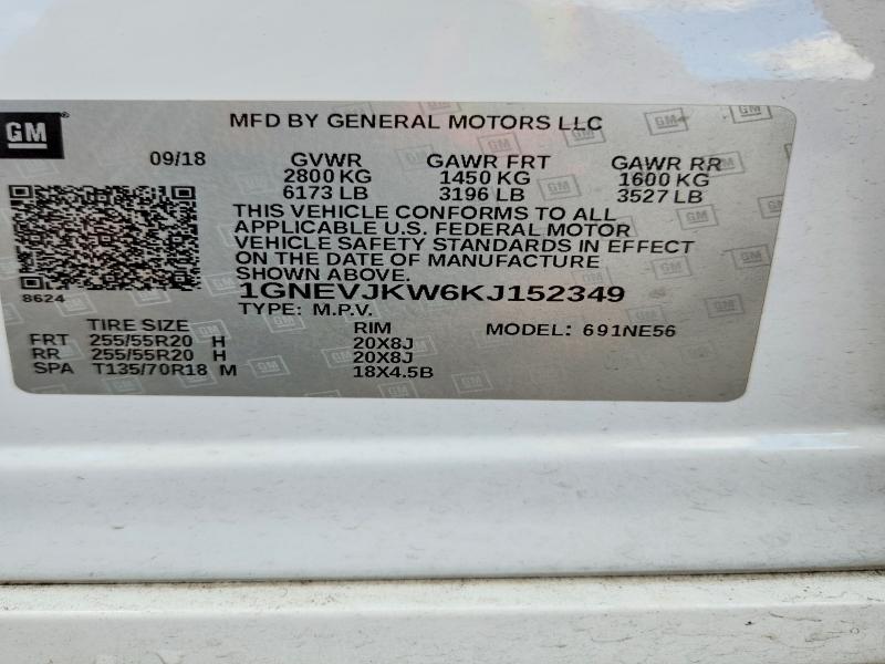 68336636 :رقم المزاد ، 1GNEVJKW6KJ152349 vin ، 2019 Chevrolet Traverse مزاد بيع