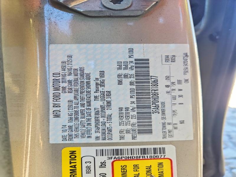 70947876 :رقم المزاد ، 3FA6P0HD8FR180677 vin ، 2015 Ford Fusion مزاد بيع