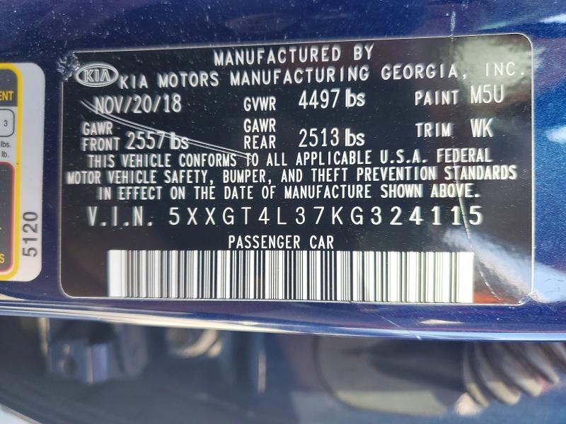 70295676 :رقم المزاد ، 5XXGT4L37KG324115 vin ، 2019 Kia Optima مزاد بيع
