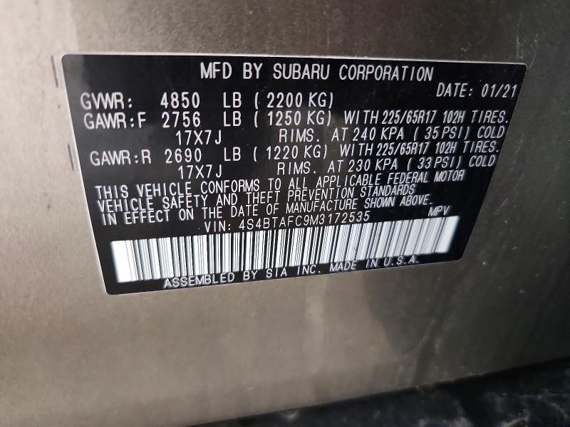 70864826 :رقم المزاد ، 4S4BTAFC9M3172535 vin ، 2021 Subaru Outback مزاد بيع