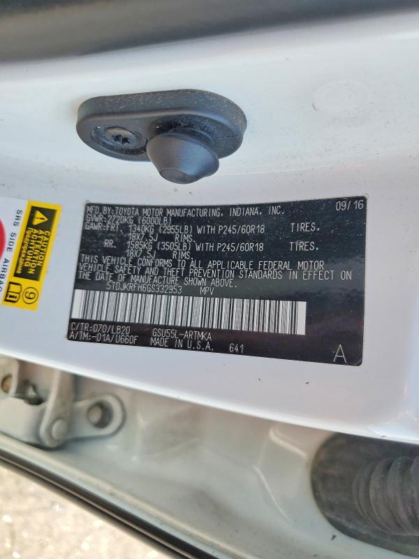 67451546 :رقم المزاد ، 5TDJKRFH6GS332953 vin ، 2016 Toyota Highlander مزاد بيع