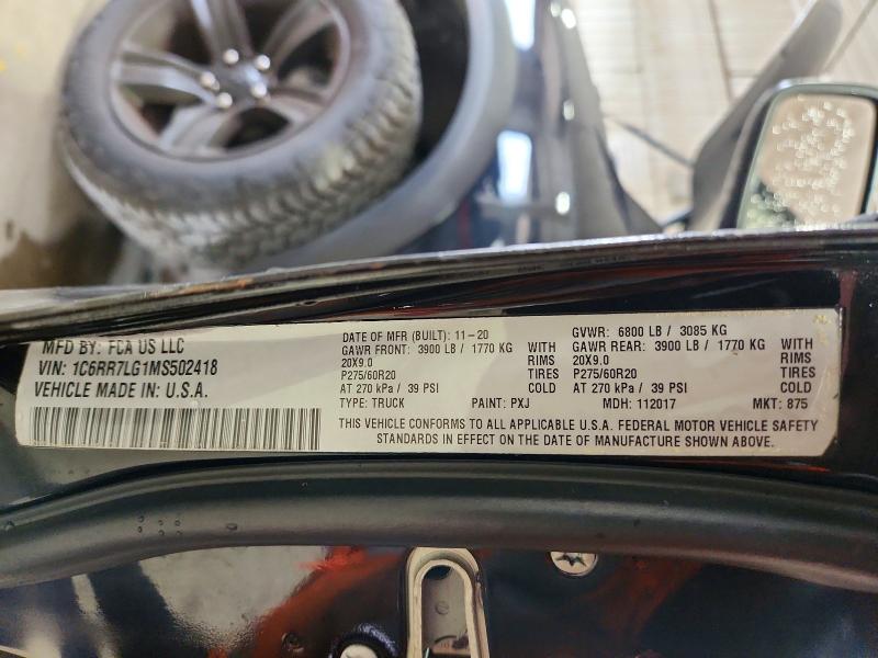 2021 Ram 1500 Classic მანქანა იყიდება აუქციონზე, vin: 1C6RR7LG1MS502418, აუქციონის ნომერი: 67310026