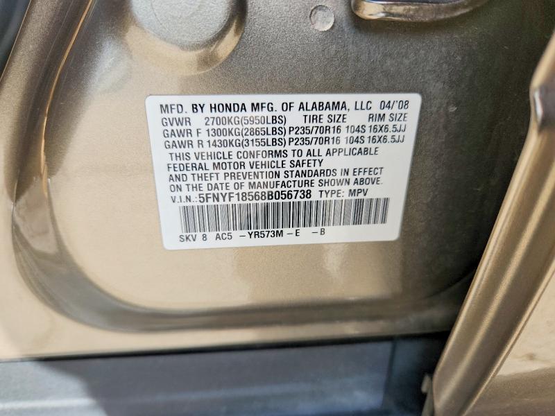 Aukcja sprzedaży 2008 Honda Pilot, vin: 5FNYF18568B056738, numer aukcji: 68131916