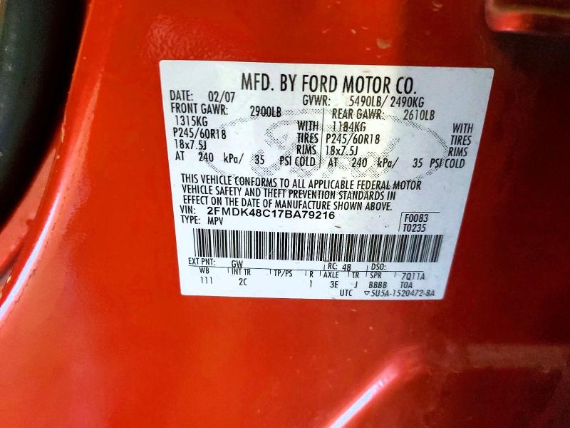 69987226 :رقم المزاد ، 2FMDK48C17BA79216 vin ، 2007 Ford Edge مزاد بيع