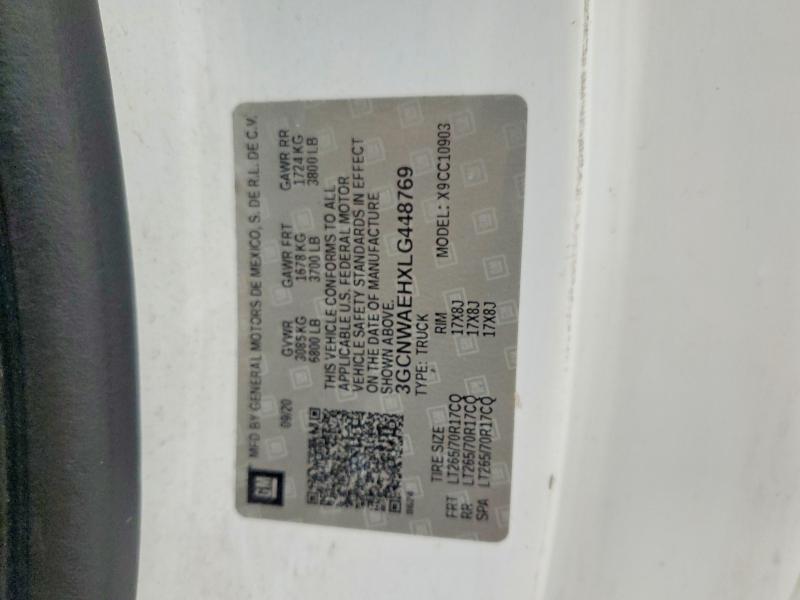 2020 Chevrolet Silverado მანქანა იყიდება აუქციონზე, vin: 3GCNWAEHXLG448769, აუქციონის ნომერი: 59409286