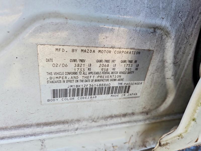 67882796 :رقم المزاد ، JM1BK12F361488860 vin ، 2006 Mazda 3 مزاد بيع