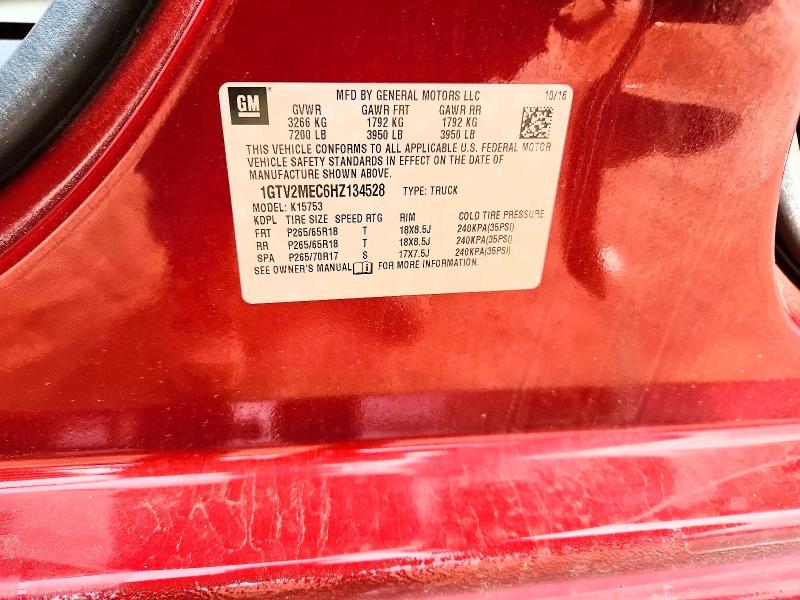 Aukcja sprzedaży 2017 Gmc Sierra, vin: 1GTV2MEC6HZ134528, numer aukcji: 68882466