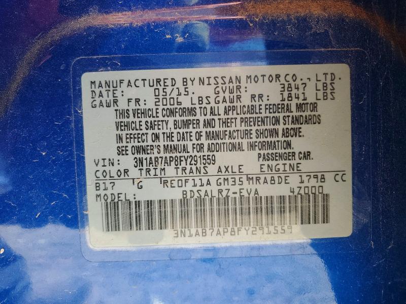 Aukcja sprzedaży 2015 Nissan Sentra, vin: 3N1AB7AP8FY291559, numer aukcji: 67215786