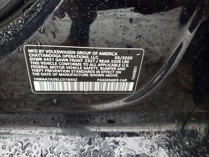 Aukcja sprzedaży 2020 Volkswagen Passat, vin: 1VWAA7A35LC018402, numer aukcji: 66900266