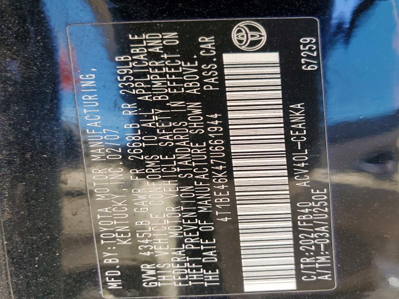 Aukcja sprzedaży 2007 Toyota Camry, vin: 4T1BE46K47U661944, numer aukcji: 69823166