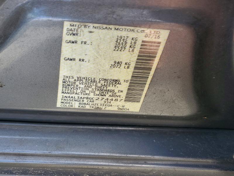 66901516 :رقم المزاد ، 1N4AL3AP8GC274487 vin ، 2016 Nissan Altima مزاد بيع