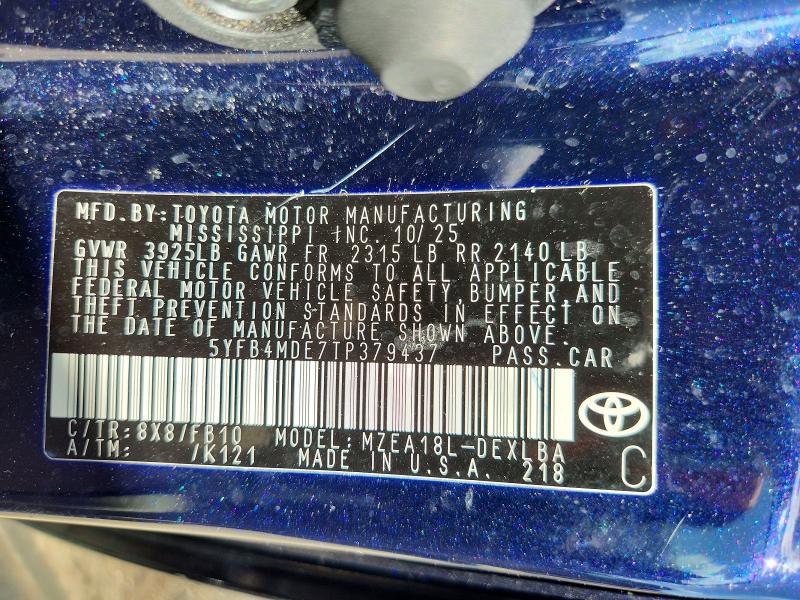 Продаж на аукціоні авто 2026 Toyota Corolla, vin: 5YFB4MDE7TP379437, номер лоту: 68737876