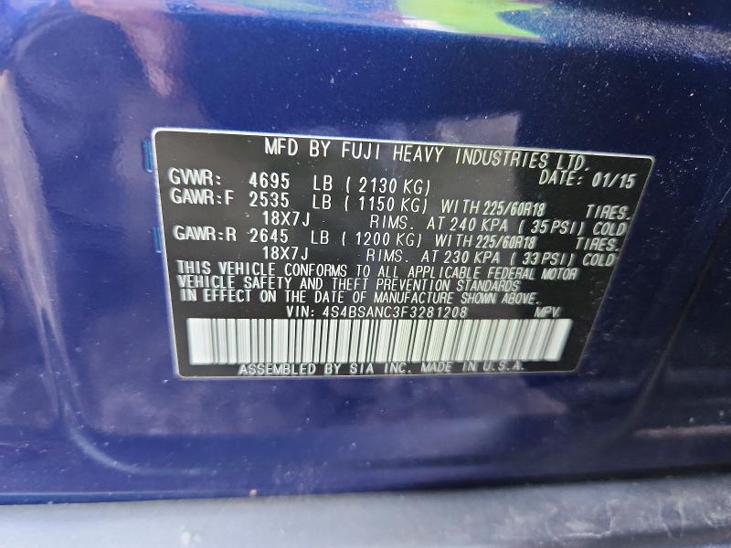 Aukcja sprzedaży 2015 Subaru Outback, vin: 4S4BSANC3F3281208, numer aukcji: 69579676