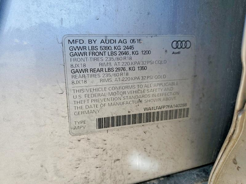 Aukcja sprzedaży 2015 Audi Q5, vin: WA1LFAFP7FA140288, numer aukcji: 68775536