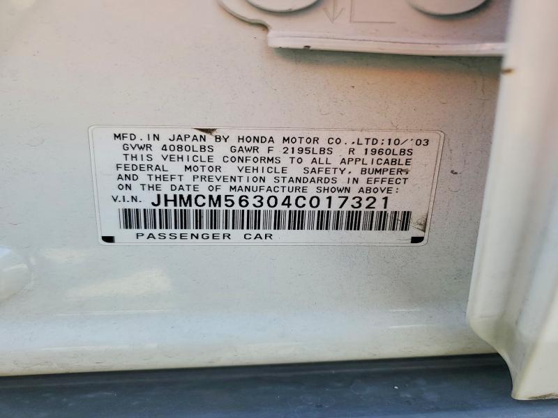 69019286 :رقم المزاد ، JHMCM56304C017321 vin ، 2004 Honda Accord مزاد بيع