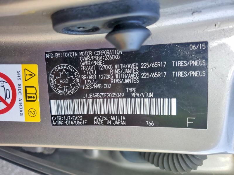 Aukcja sprzedaży 2015 Lexus Nx, vin: JTJBARBZ5F2035049, numer aukcji: 67104046
