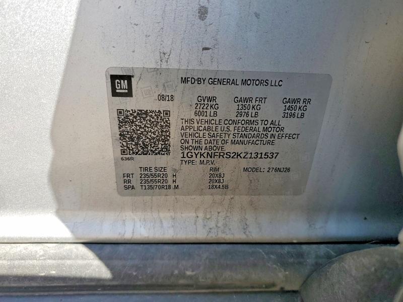 69780706 :رقم المزاد ، 1GYKNFRS2KZ131537 vin ، 2019 Cadillac Xt5 مزاد بيع
