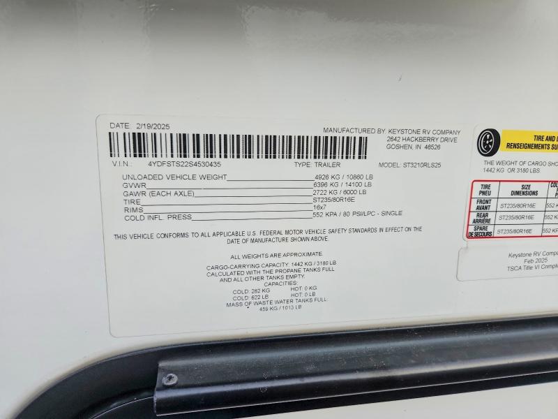 Продаж на аукціоні авто 2025 Keystone Sprinter, vin: 4YDFSTS22S4530435, номер лоту: 67246866