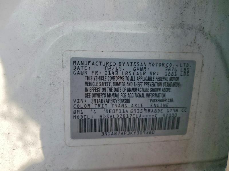 Продаж на аукціоні авто 2019 Nissan Sentra, vin: 3N1AB7AP3KY309380, номер лоту: 67480646