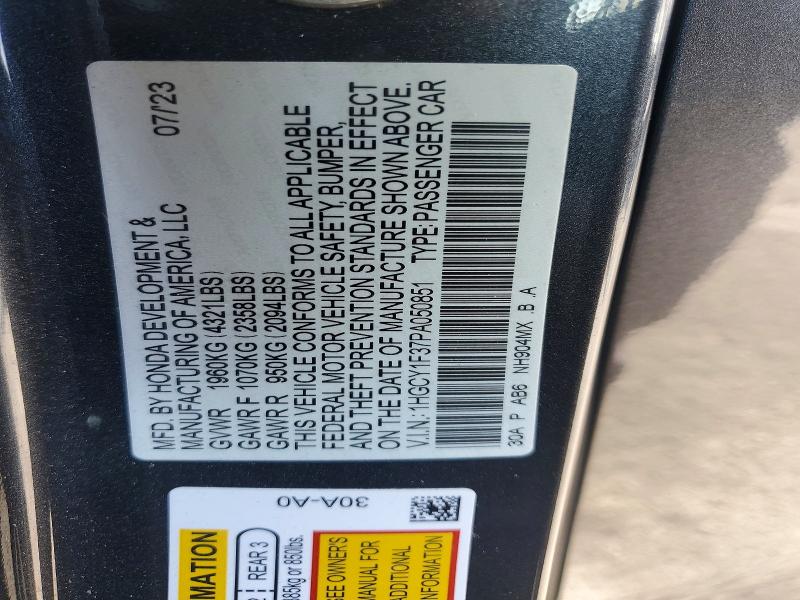 Продажа на аукционе авто 2023 Honda Accord, vin: 1HGCY1F37PA050851, номер лота: 69408086