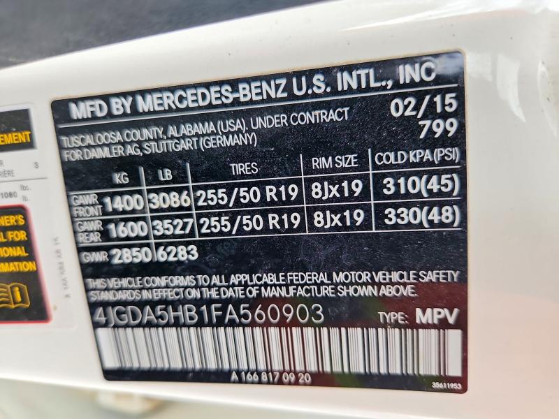 Продажа на аукционе авто 2015 Mercedes-benz Ml, vin: 4JGDA5HB1FA560903, номер лота: 69792346