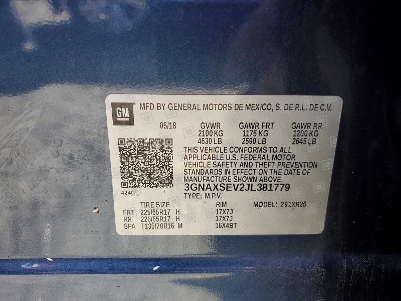 69492956 :رقم المزاد ، 3GNAXSEV2JL381779 vin ، 2018 Chevrolet Equinox مزاد بيع