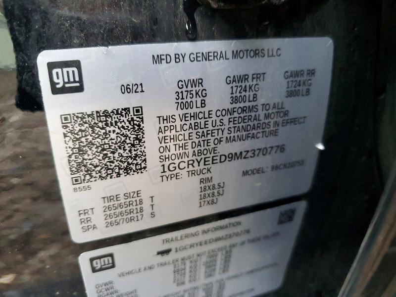 Aukcja sprzedaży 2021 Chevrolet Silverado, vin: 1GCRYEED9MZ370776, numer aukcji: 66339736