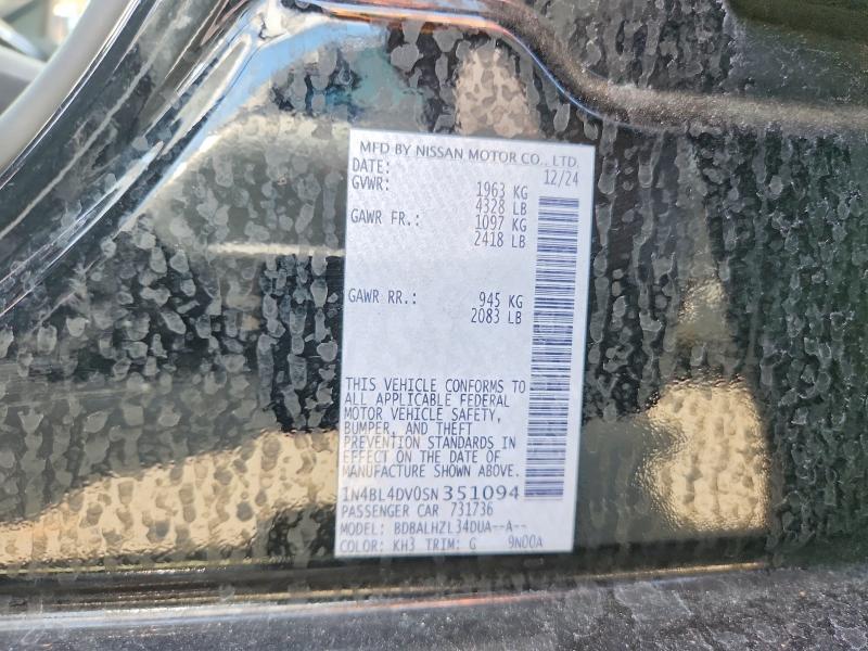 2025 Nissan Altima მანქანა იყიდება აუქციონზე, vin: 1N4BL4DV0SN351094, აუქციონის ნომერი: 68625666