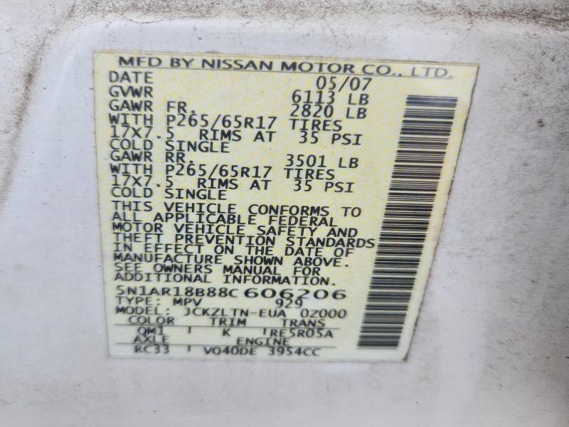 Aukcja sprzedaży 2008 Nissan Pathfinder, vin: 5N1AR18B88C606206, numer aukcji: 69393076