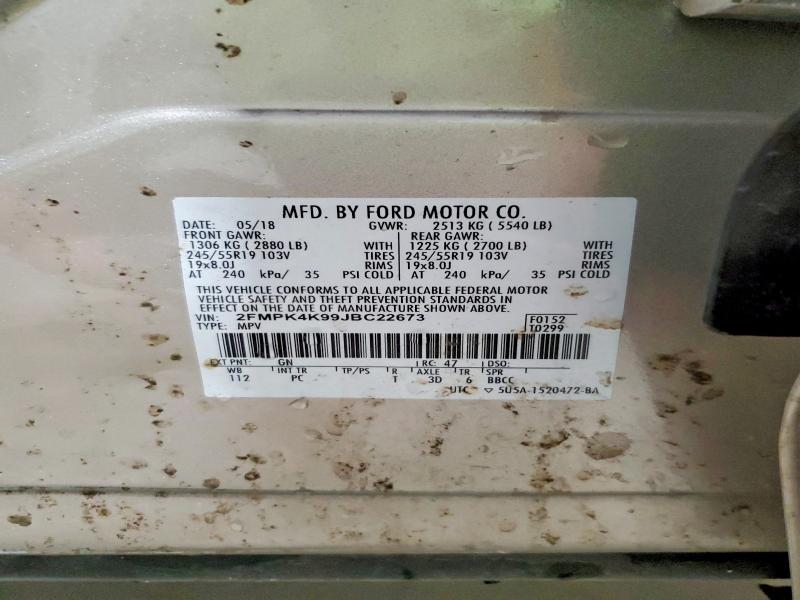 2018 Ford Edge მანქანა იყიდება აუქციონზე, vin: 2FMPK4K99JBC22673, აუქციონის ნომერი: 69187136