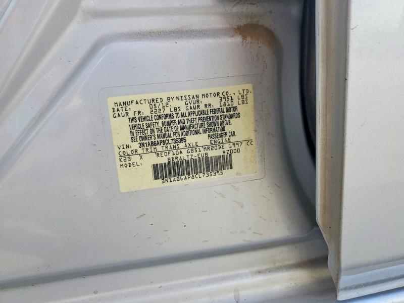 2012 Nissan Sentra მანქანა იყიდება აუქციონზე, vin: 3N1AB6AP8CL735395, აუქციონის ნომერი: 69359446