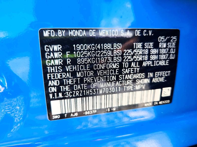 Продаж на аукціоні авто 2026 Honda Hr-v, vin: 3CZRZ1H53TM703011, номер лоту: 68735496