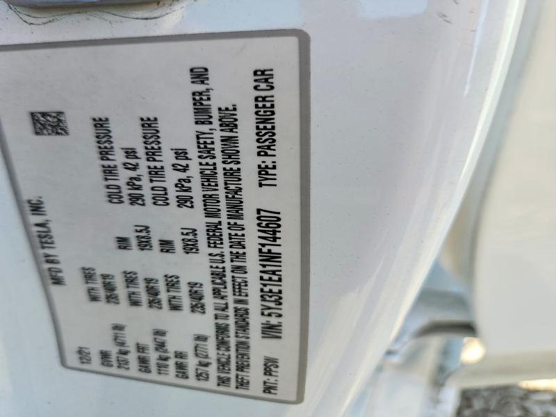67933796 :رقم المزاد ، 5YJ3E1EA1NF144607 vin ، 2022 Tesla Model 3 مزاد بيع