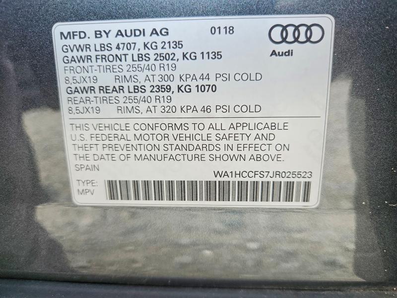 2018 Audi Q3 მანქანა იყიდება აუქციონზე, vin: WA1HCCFS7JR025523, აუქციონის ნომერი: 67800466