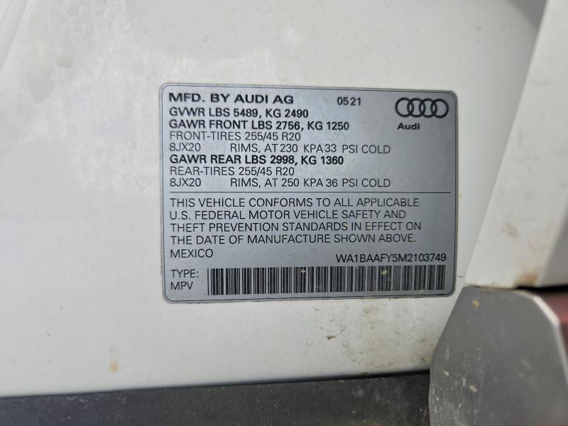Продажа на аукционе авто 2021 Audi Q5, vin: WA1BAAFY5M2103749, номер лота: 68550876