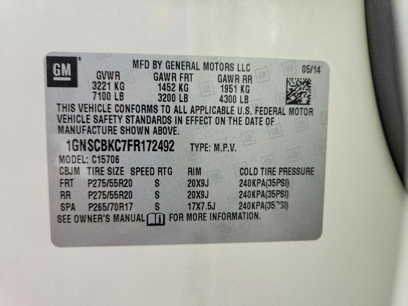 Продажа на аукционе авто 2015 Chevrolet Tahoe, vin: 1GNSCBKC7FR172492, номер лота: 69454206