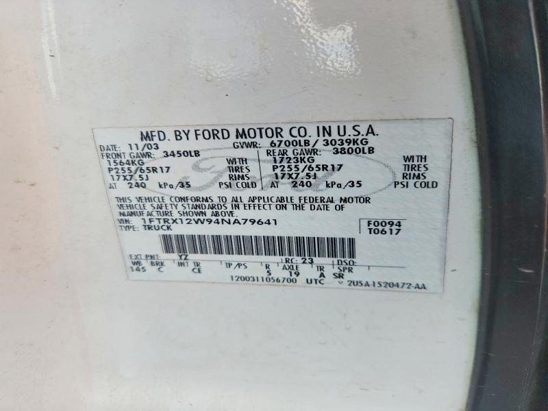 Auction sale of the 2004 Ford F150, vin: 1FTRX12W94NA79641, lot number: 68062786