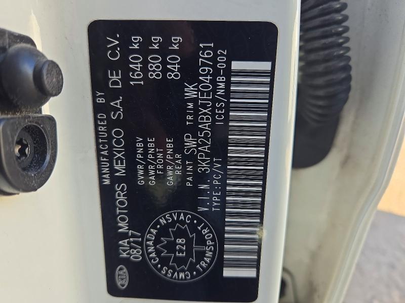2018 Kia Rio მანქანა იყიდება აუქციონზე, vin: 3KPA25ABXJE049761, აუქციონის ნომერი: 69924536