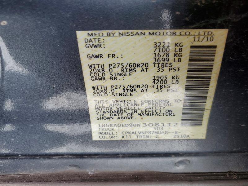 Продаж на аукціоні авто 2011 Nissan Titan, vin: 1N6BA0ED9BN308112, номер лоту: 68979696