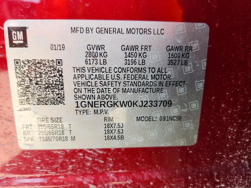 Aukcja sprzedaży 2019 Chevrolet Traverse, vin: 1GNERGKW0KJ233709, numer aukcji: 69418686